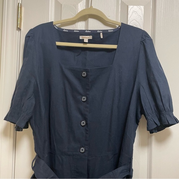 Barbour Navy leilani linen blend square neck puff sleeve Jumpsuit 14 - Picture 7 of 15